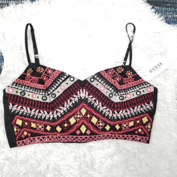 NWT GUESS Liberty Embroidered Crop Top - Picture 3 of 8